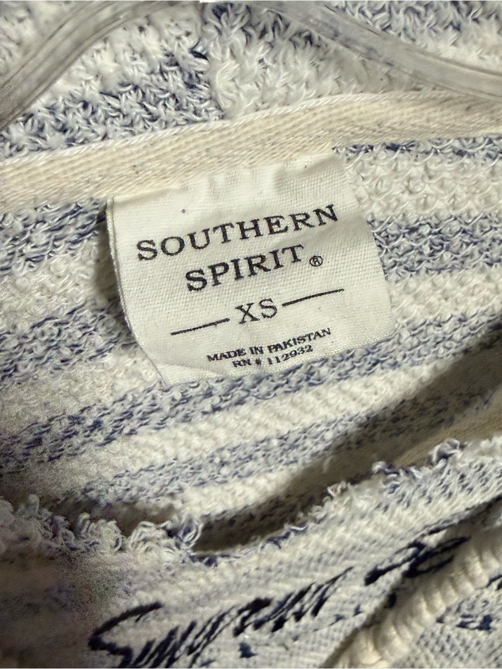 Striped Hooded Lite Sweatshirt Cream & Gray - New Smyrna Beach Florida XS - Picture 6 of 12